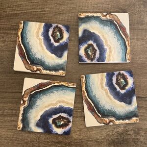 Geode Art Ceramic Coaster Set - Blue, Teal & Gold